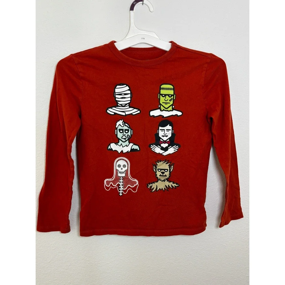 Gap Kids Halloween Monster Graphic Long Sleeve T-Shirt Orange Red Size M